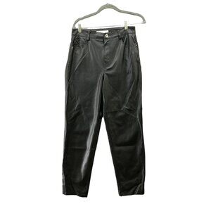 Zara High Rise Faux Leather Pants Womens Size 6 Black Mom Relaxed Tapered